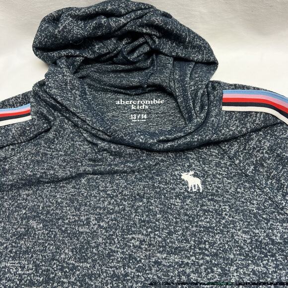 Abercrombie Kids Hoodie Sweatshirt Size 13/14 Blue Heathered Arm Stripe Pullover - Picture 3 of 8